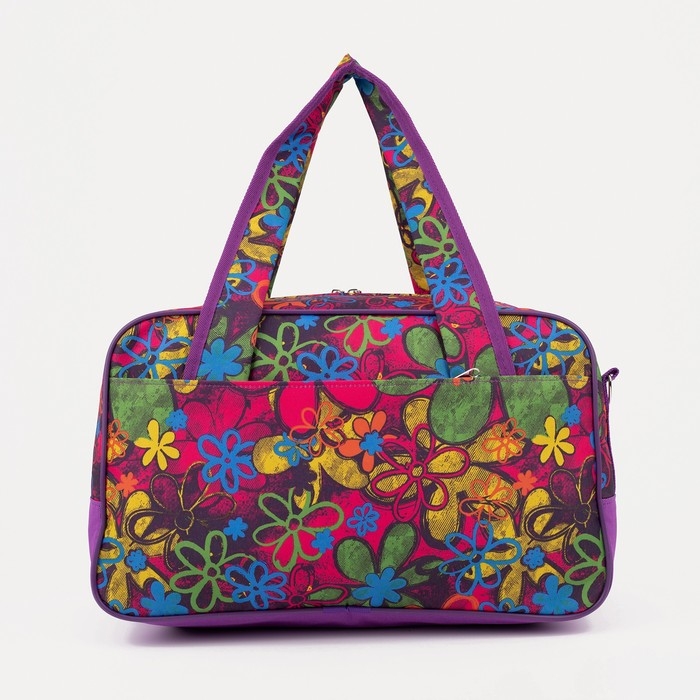 Сумка дорожная на молнии, 2 наружных кармана, длинный ремень, цвет фиолетовый Сумка дорожная на молнии, 2 наружных кармана, длинный ремень, цвет фиолетовый