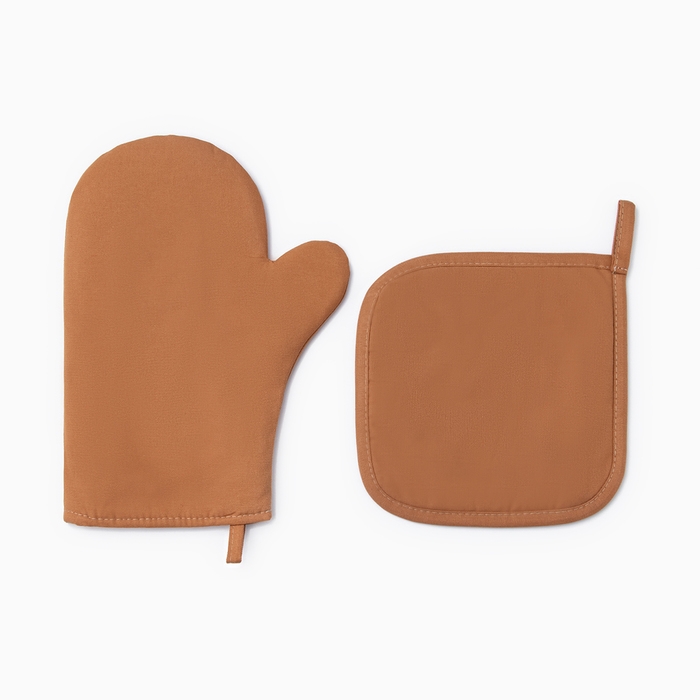 Набор кухонный Этель Kitchen, цвет оранжевый, варежка-прихватка 18х29 см, прихватка 19х19 см