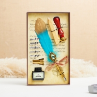 Набор подарочный 5в1 "Силенция": перьевая ручка зеленая с золотом, чернила, печать, воск