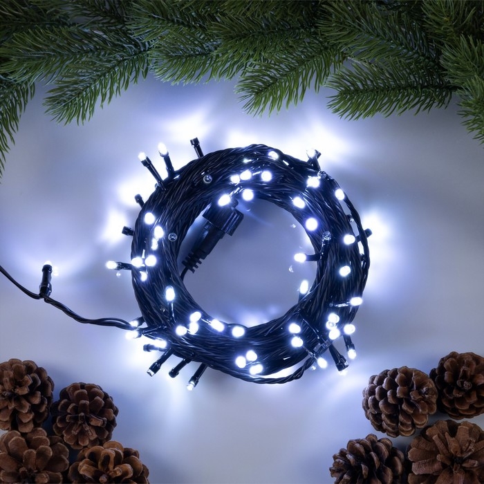 Гирлянда «Нить» 10 м, IP44, УМС, тёмная нить, 100 LED, свечение белое, мерцание всех светодиодов, 24 В Гирлянда «Нить» 10 м, IP44, УМС, тёмная нить, 100 LED, свечение белое, мерцание всех светодиодов, 24 В