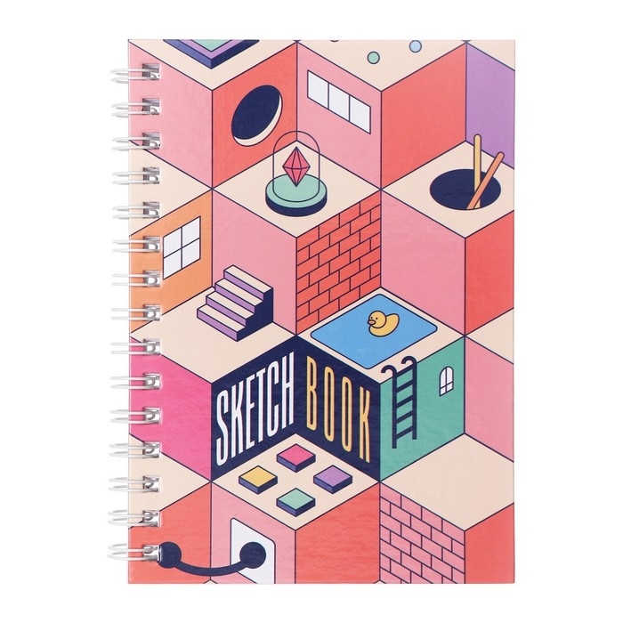 Скетчбук А5, 80 листов на гребне по длинной стороне "Игра", твёрдая обложка, блок 100 г/м&sup2;