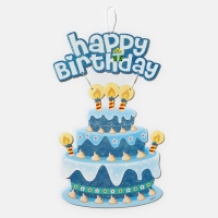 Декоративное украшение (подвеска) "Happy Birthday" 42х26 см, цв. голубой Декоративное украшение (подвеска) "Happy Birthday" 42х26 см, цв. голубой