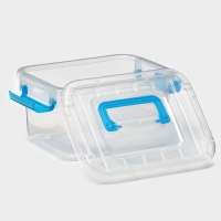 Контейнер для хранения, крышка с ручкой на защёлке, пластик, 1,35 л, 18,5&times;13&times;9,7 см, прозрачный/голубой