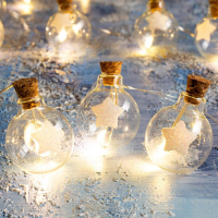 Гирлянда &laquo;Нить&raquo; 1.6 м с насадками &laquo;Шарики со звездой&raquo;, IP20, серебристая нить, 15 LED, батарейки ААх2 (нет в комплекте), свечение тёплое белое