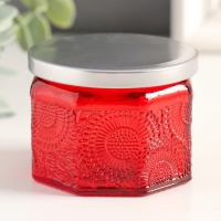 Банка для свечей стекло с крышкой "Цветочная" красная, многогранник 5х7х7 см, МИКС Банка для свечей стекло с крышкой "Цветочная" красная, многогранник 5х7х7 см, МИКС