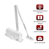 Доводчик дверной ТУНДРА TD D25WW, до 25 кг, белый Доводчик дверной ТУНДРА TD D25WW, до 25 кг, белый