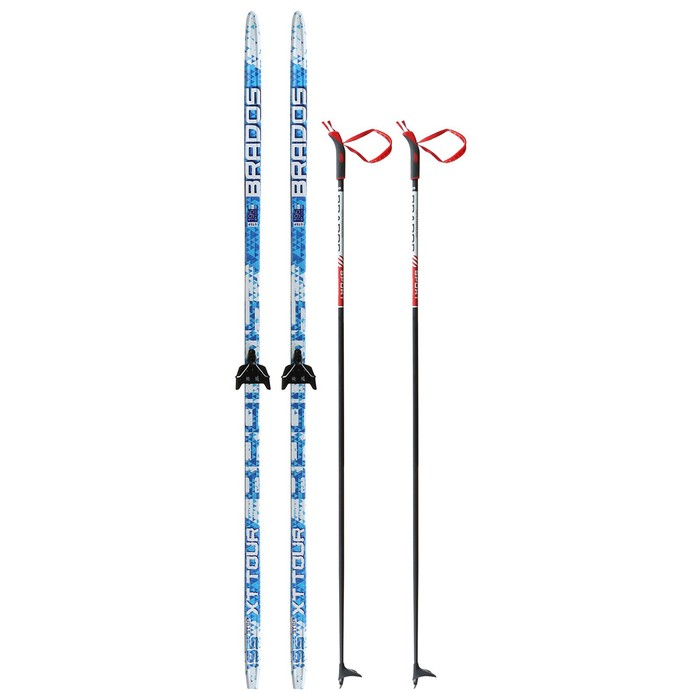 Комплект лыжный: пластиковые лыжи 195 см с насечкой, стеклопластиковые палки 155 см, крепления NN75 мм, цвета МИКС Комплект лыжный: пластиковые лыжи 195 см с насечкой, стеклопластиковые палки 155 см, крепления NN75 мм, цвета МИКС