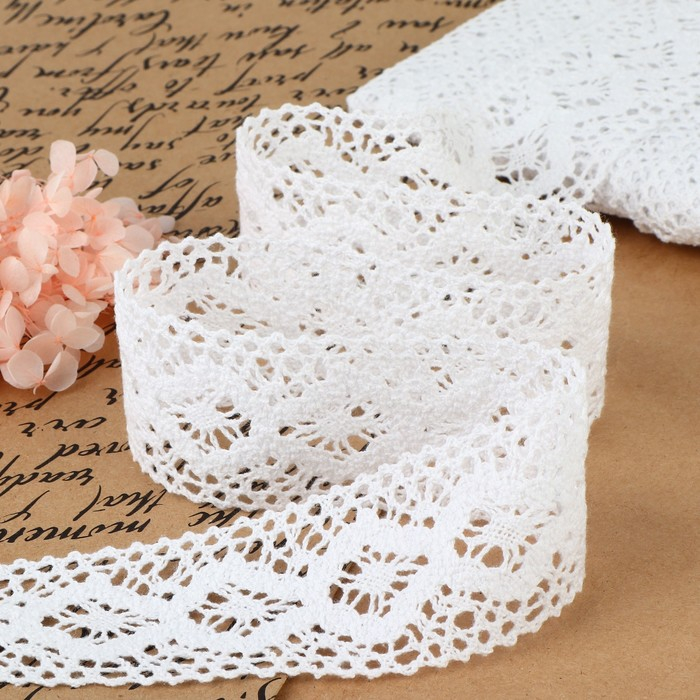 Кружево вязаное, 50 мм &times; 10 &plusmn; 1 м, цвет белый