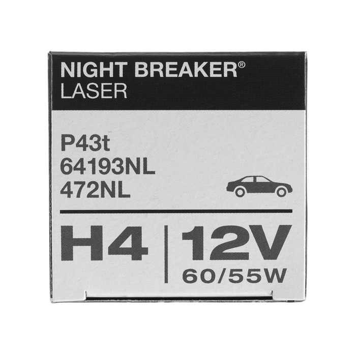Лампа автомобильная Osram NIGHT LASER H4 P43t, 12 В, 60/55 Вт,+150%, 4050K,64193NL Лампа автомобильная Osram NIGHT LASER H4 P43t, 12 В, 60/55 Вт,+150%, 4050K,64193NL