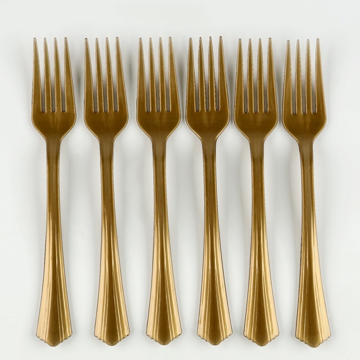 Вилки пластиковые, в наборе 6 шт., цвет золото Вилки пластиковые, в наборе 6 шт., цвет золото