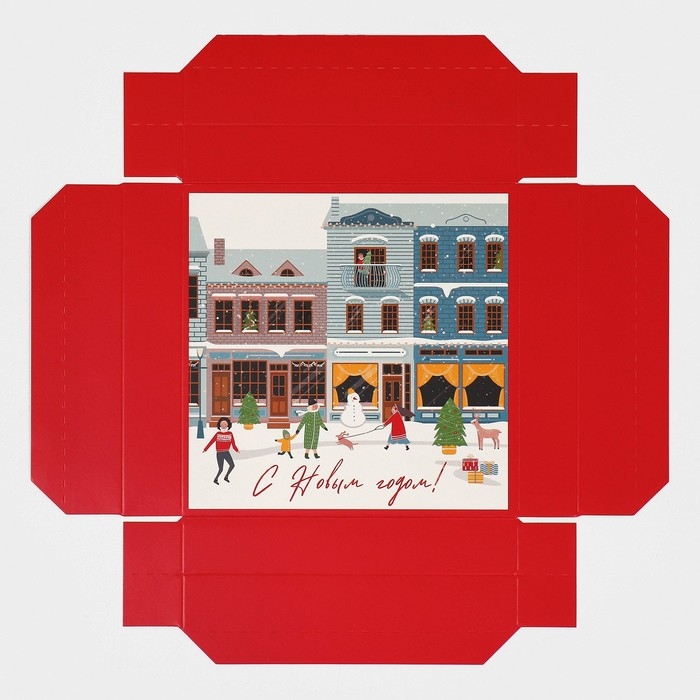 Коробка новогодняя складная «Новогодний город», 17 х 17 х 7 см, Новый год Коробка новогодняя складная «Новогодний город», 17 х 17 х 7 см, Новый год