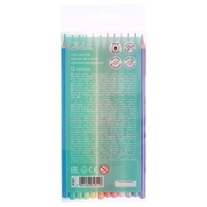 Карандаши 12 цветов ErichKrause Карандаши 12 цветов ErichKrause "Pastel Bloom", дерево, круглые, грифель 4 мм, европодвес