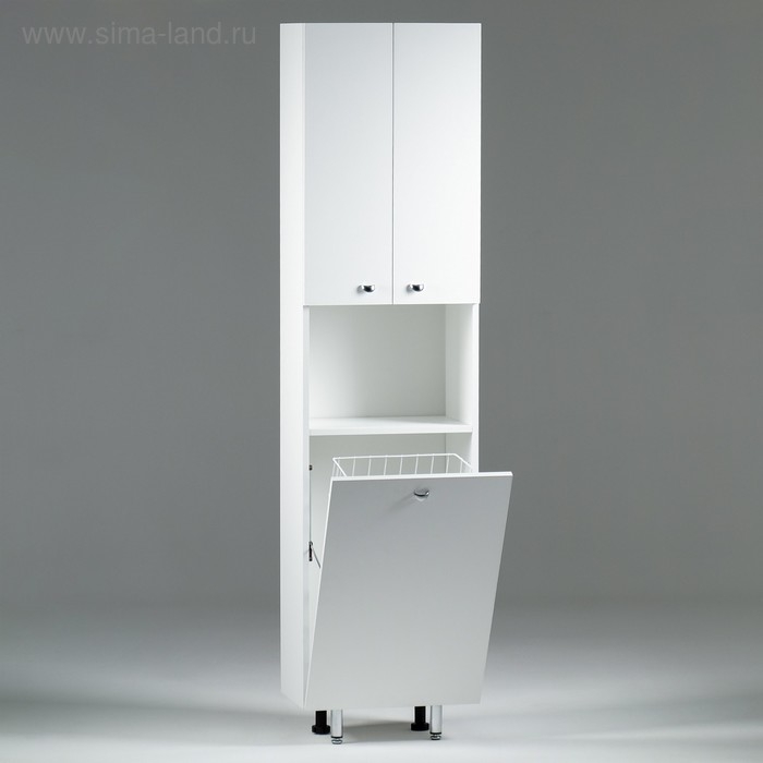 Пенал на ножках для ванной комнаты "Вега 4503" с корзиной, белый 45 х 30 х 181 см