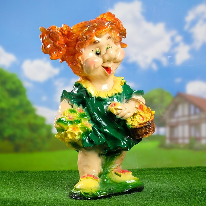 Садовая фигура Садовая фигура "Гном девочка с цветами" большая 30х29х58см МИКС