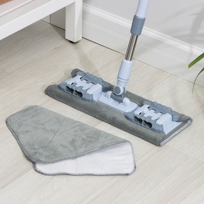 Швабра для мытья пола плоская Доляна, 2 насадки из микрофибры, телескопическая стальная ручка, 41&times;15&times;92(136) см