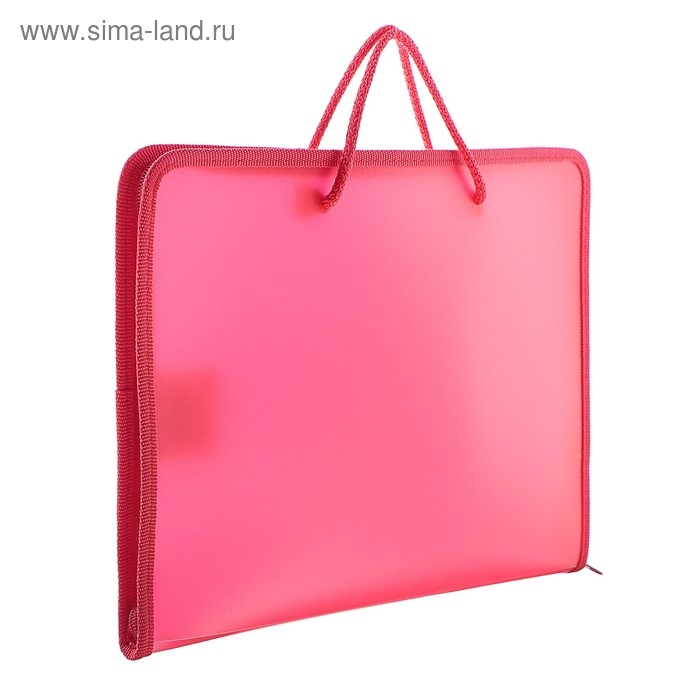 Папка с ручками А4, 230 х 185 х 25 мм, молния вокруг, плстиковая, ПТ-112, Папка с ручками А4, 230 х 185 х 25 мм, молния вокруг, плстиковая, ПТ-112, "Офис", тонированная, цвет красный