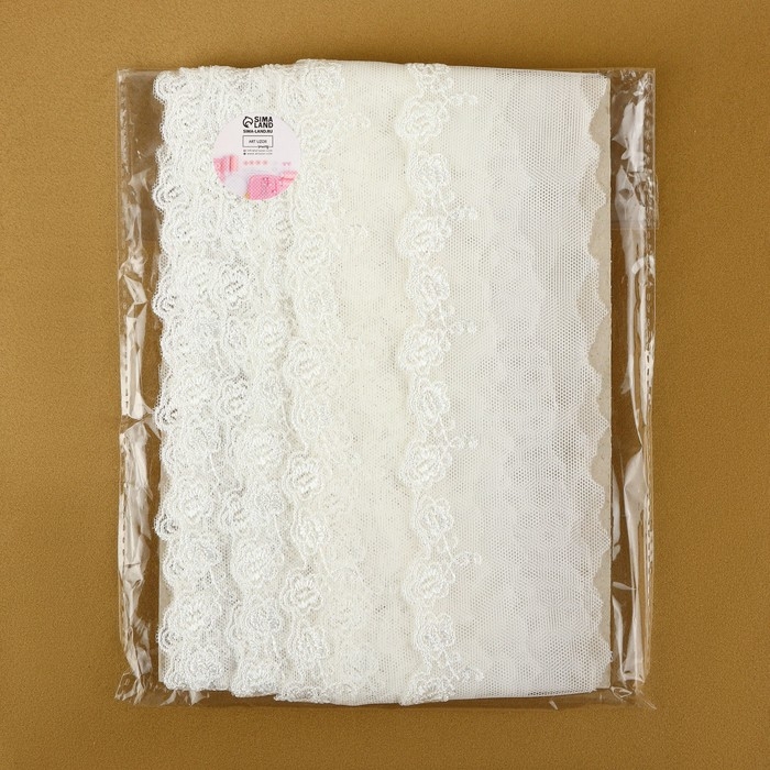 Кружево на сетке, 60 мм &times; 9 &plusmn; 0,5 м, цвет белый