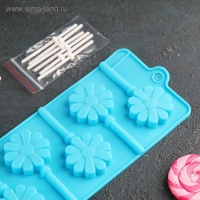 Форма для леденцов Доляна &laquo;Ромашка&raquo;, силикон, 9,5&times;24&times;1 см, 6 ячеек (d=3,8 см), с палочками, цвет МИКС