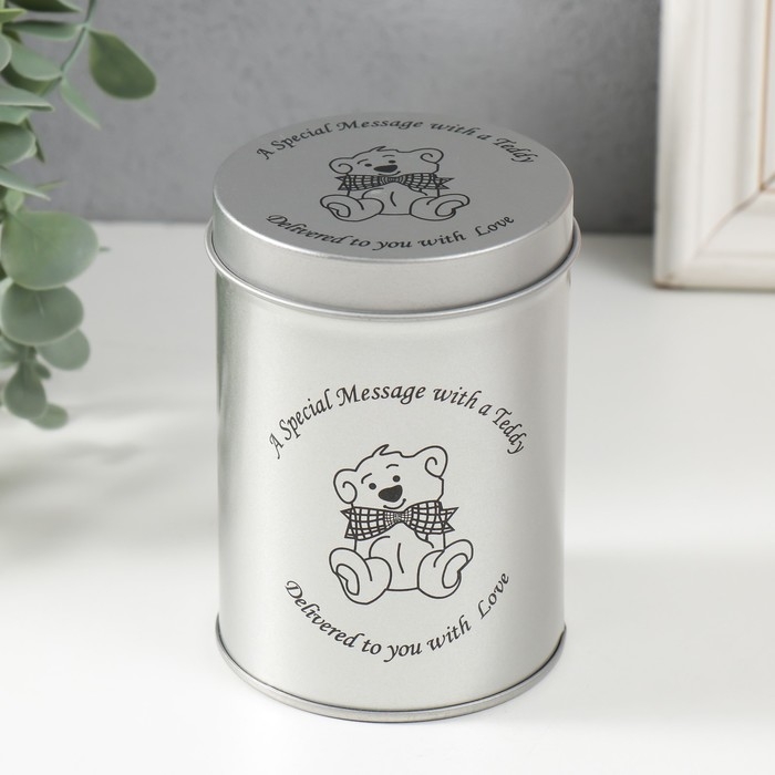 Шкатулка металл цилиндр Шкатулка металл цилиндр "Медвежонок сбантом" 7,5х7,5х11 см