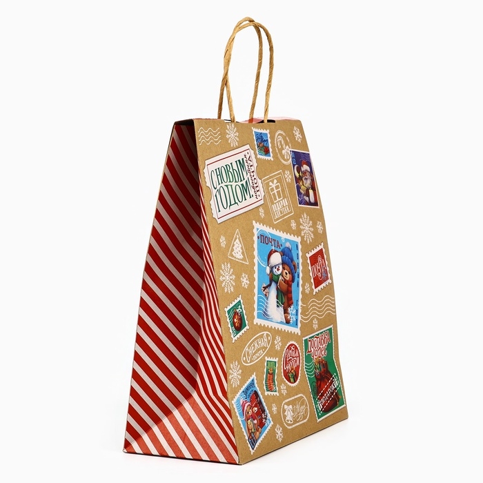 Пакет с клапаном &laquo;Новогодняя почта&raquo;, крафт, глиттер, 19.5 х 10 х 25 см