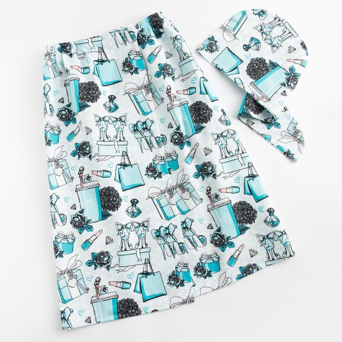 Набор для сауны Этель Набор для сауны Этель "Mint mood" парео 80*144 см + чалма, вафля 200г/м2, 100% хл