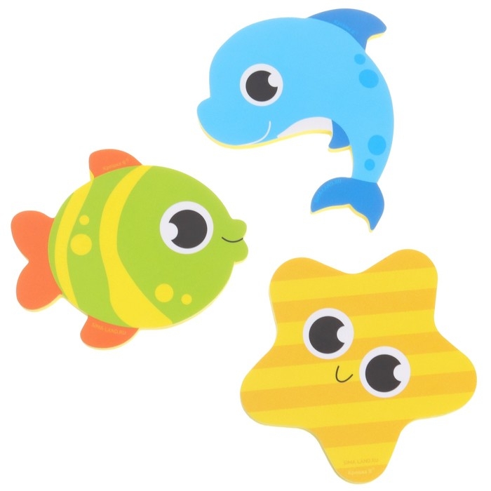 Набор для игры в ванне &laquo;Рыбалка: Веселые рыбки&raquo;, сачок, 3 мягких стикера, виды и цвет МИКС