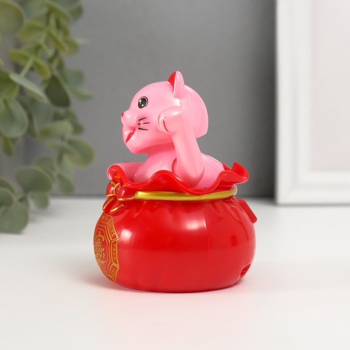 Маятник пластик Маятник пластик "Счастливый кот в денежном мешке" белый 7х7х9 см