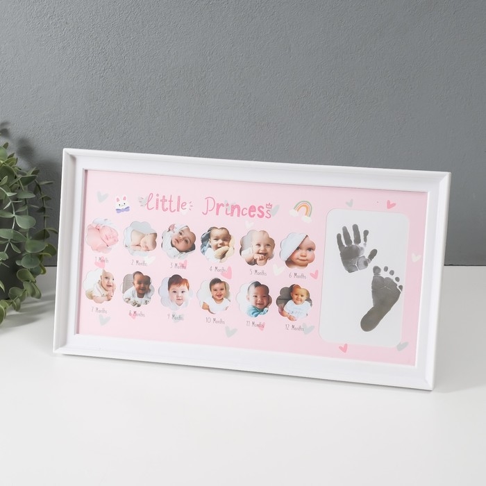 Фоторамка на 12 фото 3х3 см с штемп.подушкой Фоторамка на 12 фото 3х3 см с штемп.подушкой "Маленькая принцесса" белая 2х38х20 см