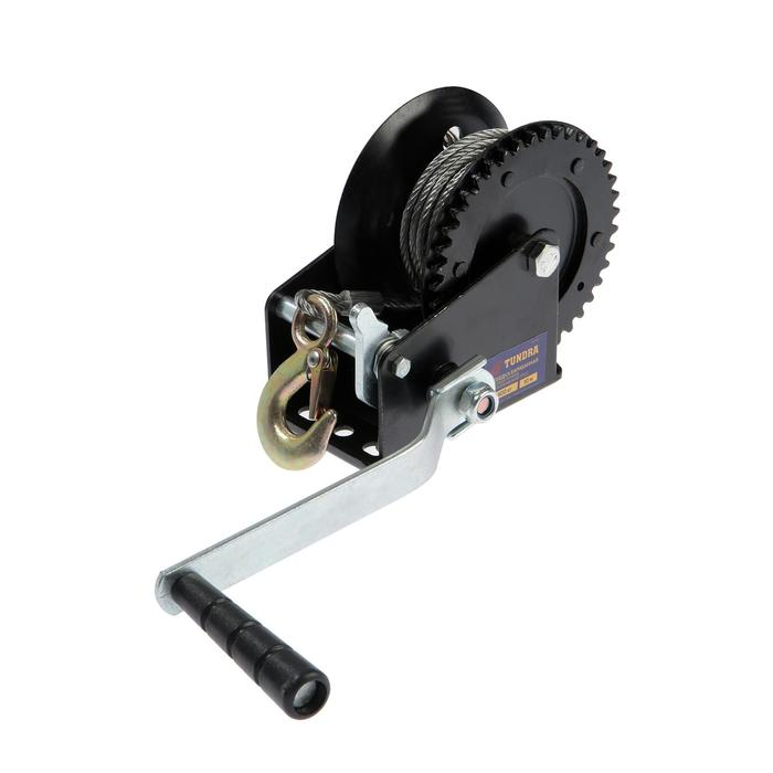 Лебедка ручная барабанная тяговая ТУНДРА, 1400 кг, металлический трос 10 метров Лебедка ручная барабанная тяговая ТУНДРА, 1400 кг, металлический трос 10 метров