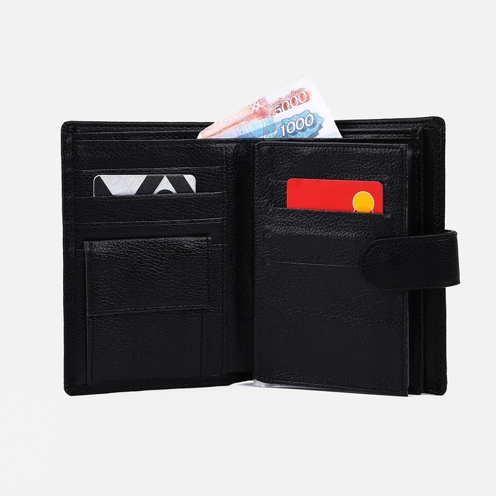 Портмоне мужское на кнопке, 3 в 1, для автодокументов, паспорта, карт, купюр, цвет чёрный Портмоне мужское на кнопке, 3 в 1, для автодокументов, паспорта, карт, купюр, цвет чёрный