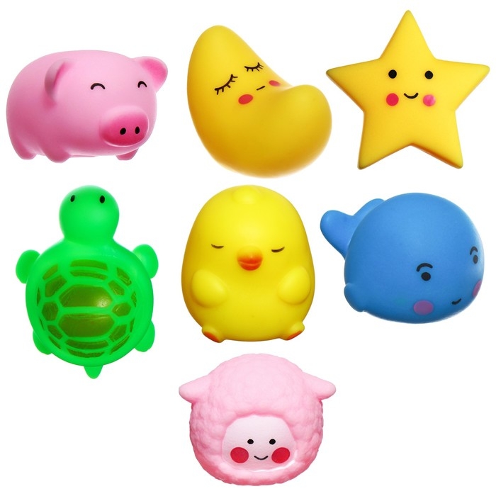 Набор резиновых игрушек для ванны «Милые игрушки», с пищалкой, 7 шт, Крошка Я Набор резиновых игрушек для ванны «Милые игрушки», с пищалкой, 7 шт, Крошка Я