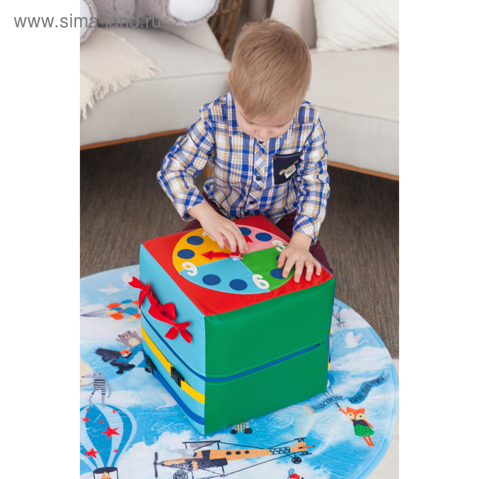 Бизикубик развивающий тактильный &laquo;Часики&raquo;, 30 &times; 30 см, по методике Монтессори