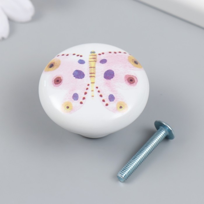 Ручка для шкатулки керамика, металл "Бабочка" 3,8х3,8х2,8 см