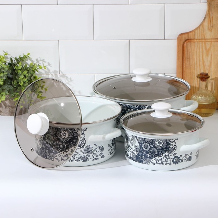 Набор кастрюль &laquo;День и ночь&raquo;, 3 предмета: 2,3 л, 3 л, 4 л, крышки, индукция
