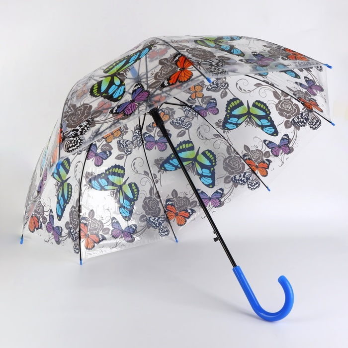 Зонт - трость полуавтоматический &laquo;Бабочки&raquo;, 8 спиц, R = 43/60 см, D = 120 см, рисунок МИКС
