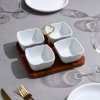 Менажница &laquo;Капель&raquo;, 4 шт: 200 мл, деревянное основание, фарфор, Иран