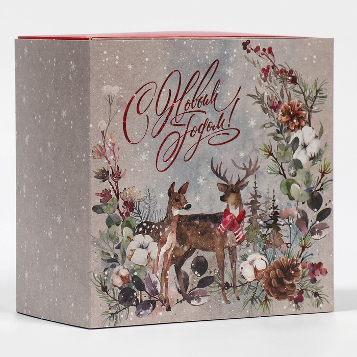 Коробка подарочная новогодняя складная «Новогодняя акварель», 14 х 14 х 8 см, Новый год Коробка подарочная новогодняя складная «Новогодняя акварель», 14 х 14 х 8 см, Новый год