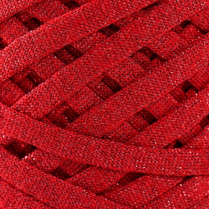 Трикотажная пряжа "Риббон" с люрексом 85м/170&plusmn;5 гр (Красный, люрекс: Красный)