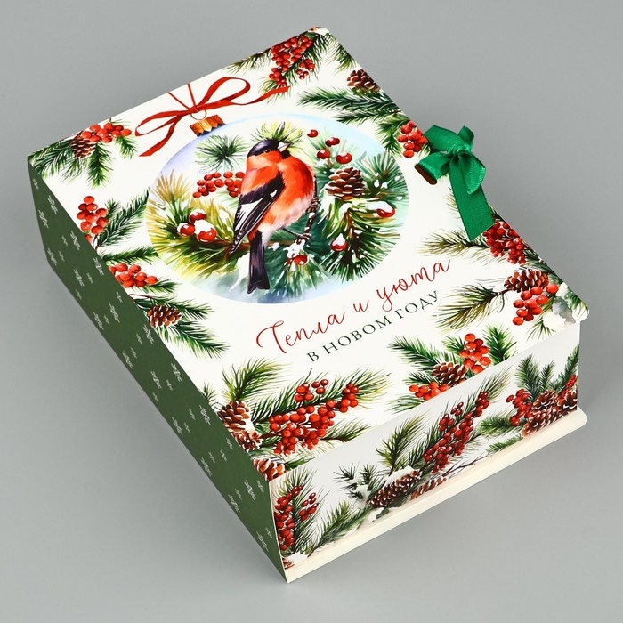 Складная новогодняя коробка-книга &laquo;Снегири&raquo;, 21 х 15 х 7 см, Новый год