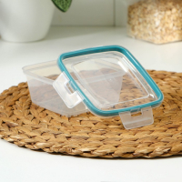 Набор контейнеров для продуктов с защёлкой, герметичная крышка, 3 шт: 400 мл, 800 мл, 1,5 л, прозрачные, крышка голубая