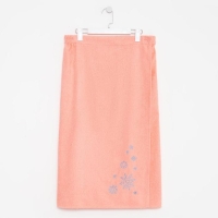 Килт женский для бани и сауны , цвет персиковый вышивка Снежинки, размер 80х150&plusmn;2 см, махра 300г/м 100% хлопок