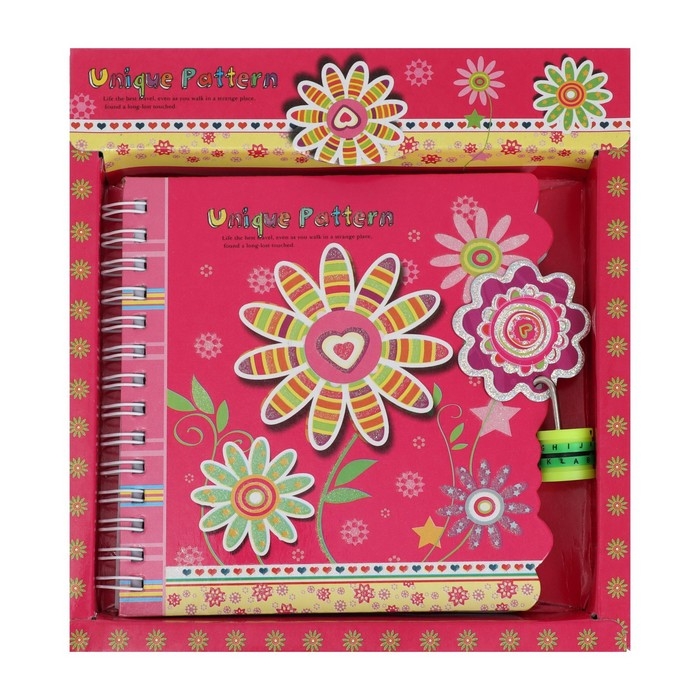 Записная книжка в подарочной коробке, на замочке, А6, 50 листов, линия "Цветы", МИКС