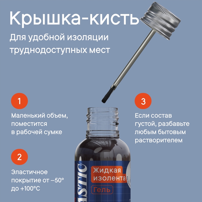 Изолента жидкая, гель ISOLASTIC, черный, 30 мл Изолента жидкая, гель ISOLASTIC, черный, 30 мл