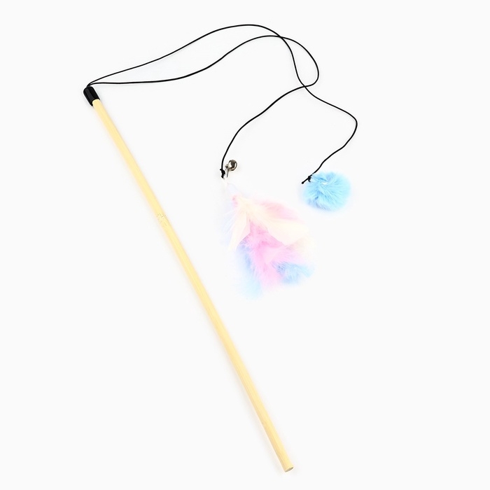 Игрушка дразнилка для кошек с пером и помпоном &laquo;Кошечка&raquo;, голубой