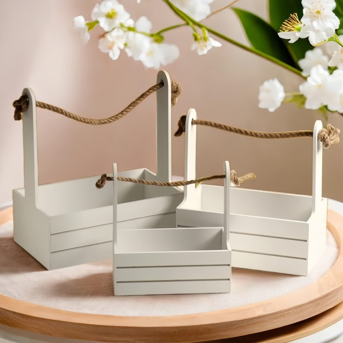 Набор кашпо деревянных 3 в 1 (29&times;18&times;33; 25&times;15&times;30; 21&times;12&times;23) "Аром", белый