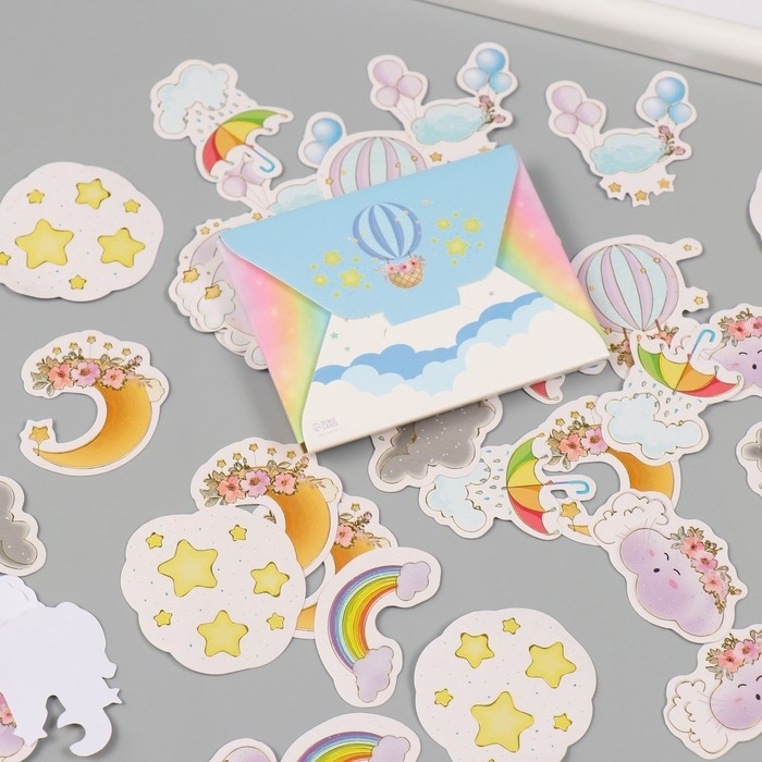 Наклейки для творчества "Погодные явления" тиснение серебро набор 48 шт 9х7х0,8 см