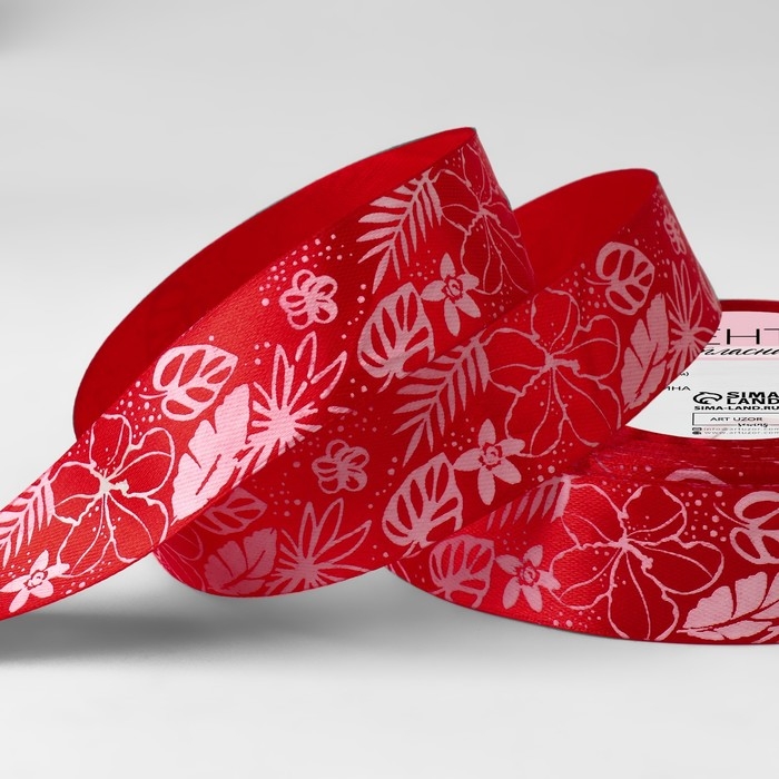 Лента атласная &laquo;Тропики&raquo;, 25 мм &times; 23 &plusmn; 1 м, цвет красный №026