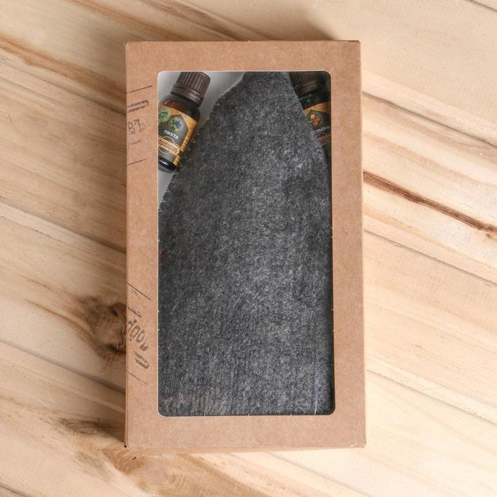 Набор для бани в коробке Набор для бани в коробке "Классика" шапка серая, масло апельсина и пихты