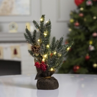 Светодиодная фигура &laquo;Ёлка с ягодами и шишками&raquo;, 11.5 &times; 27 &times; 7.5 см, пластик, батарейки CR2032х2 (в комплекте), свечение тёплое белое