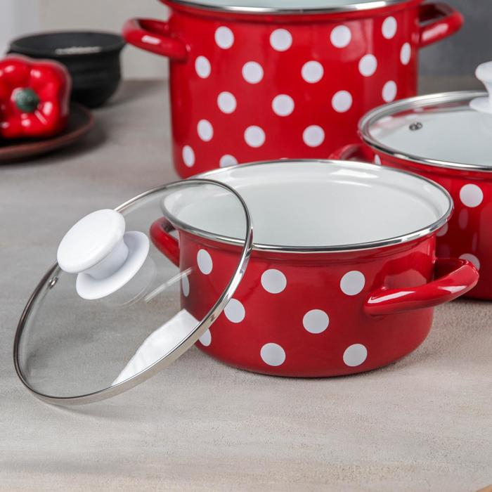 Набор эмалированных кастрюль &laquo;Белый горох&raquo;, 3 предмета: 1,9 л, 2,5 л, 5 л, индукция